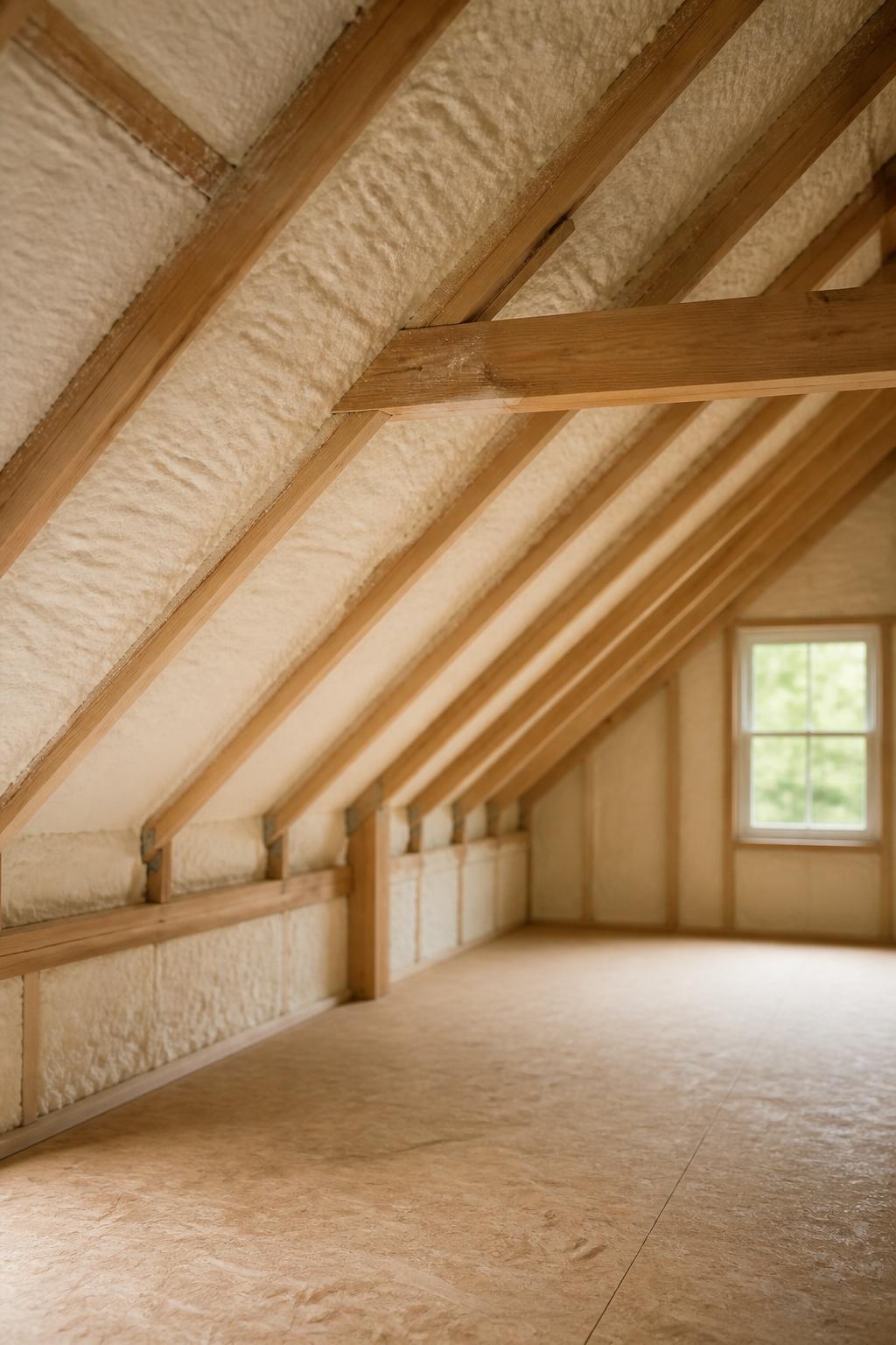 Restored attic space with clean insulation and sealed gaps